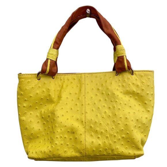Cecconi Piero Leather Purse Handbag Tote Yellow Small Textured Italy Preppy - Picture 1 of 14